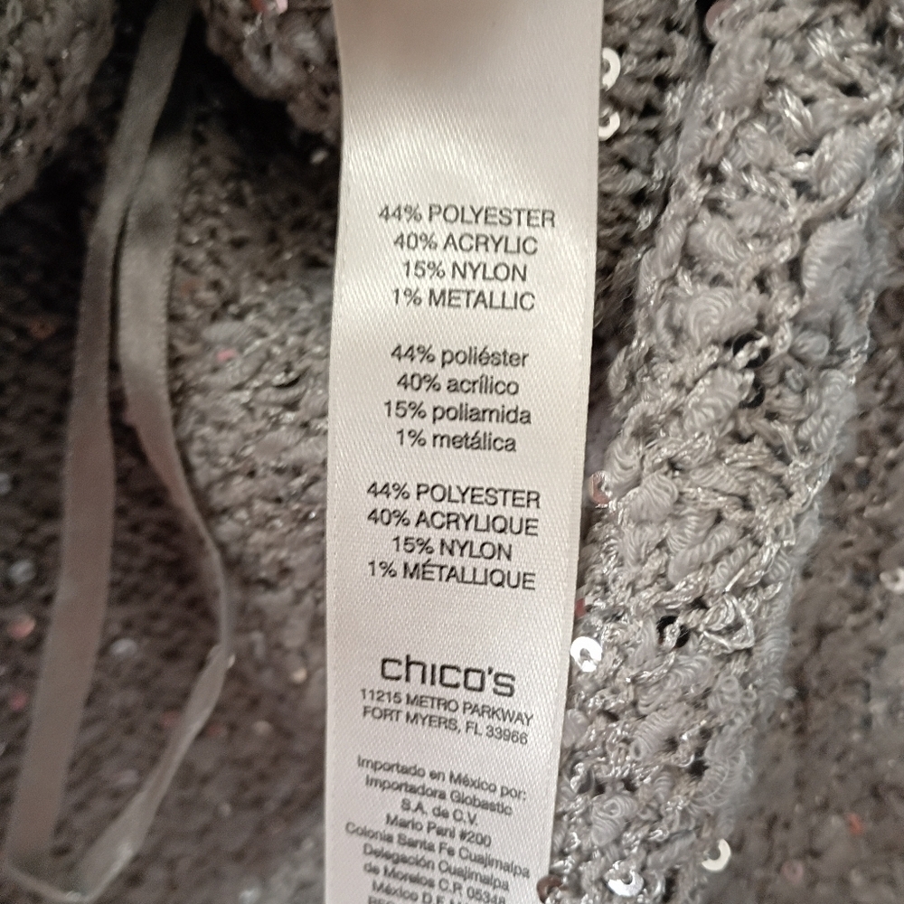 Chico's Tunic length Drop shoulder Gray Sweater with Sequins Size L - Picture 8 of 10